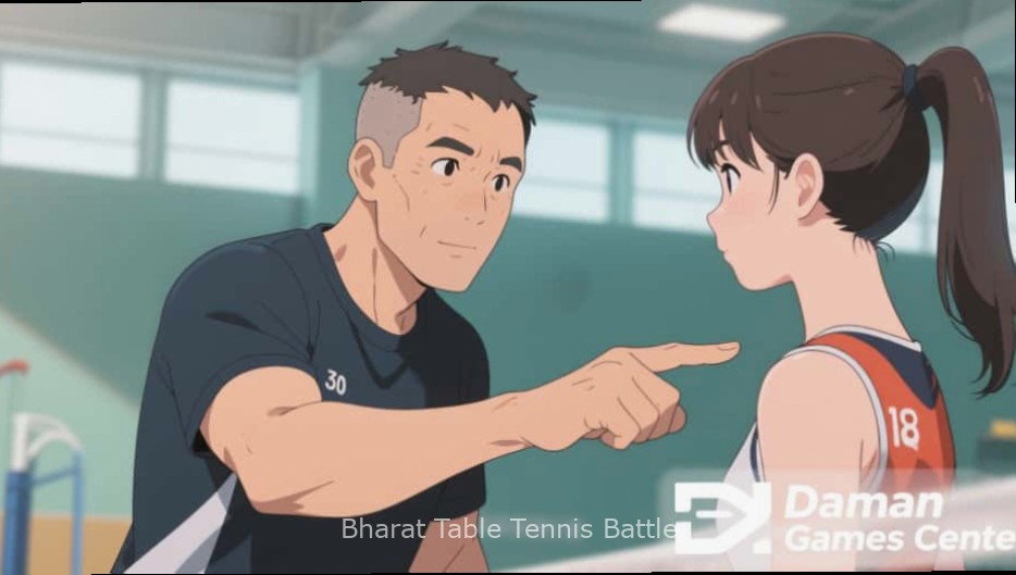 Bharat Table Tennis Battle Serving Guide Bharat Table Tennis Battle serving technique illustration with Bharat Table Tennis Battle watermark