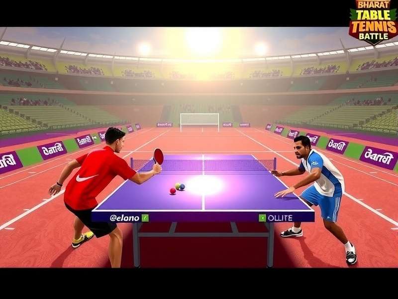 Bharat Table Tennis Battle Gameplay Bharat Table Tennis Battle gameplay showing two players competing in an Indian stadium with Bharat Table Tennis Battle watermark